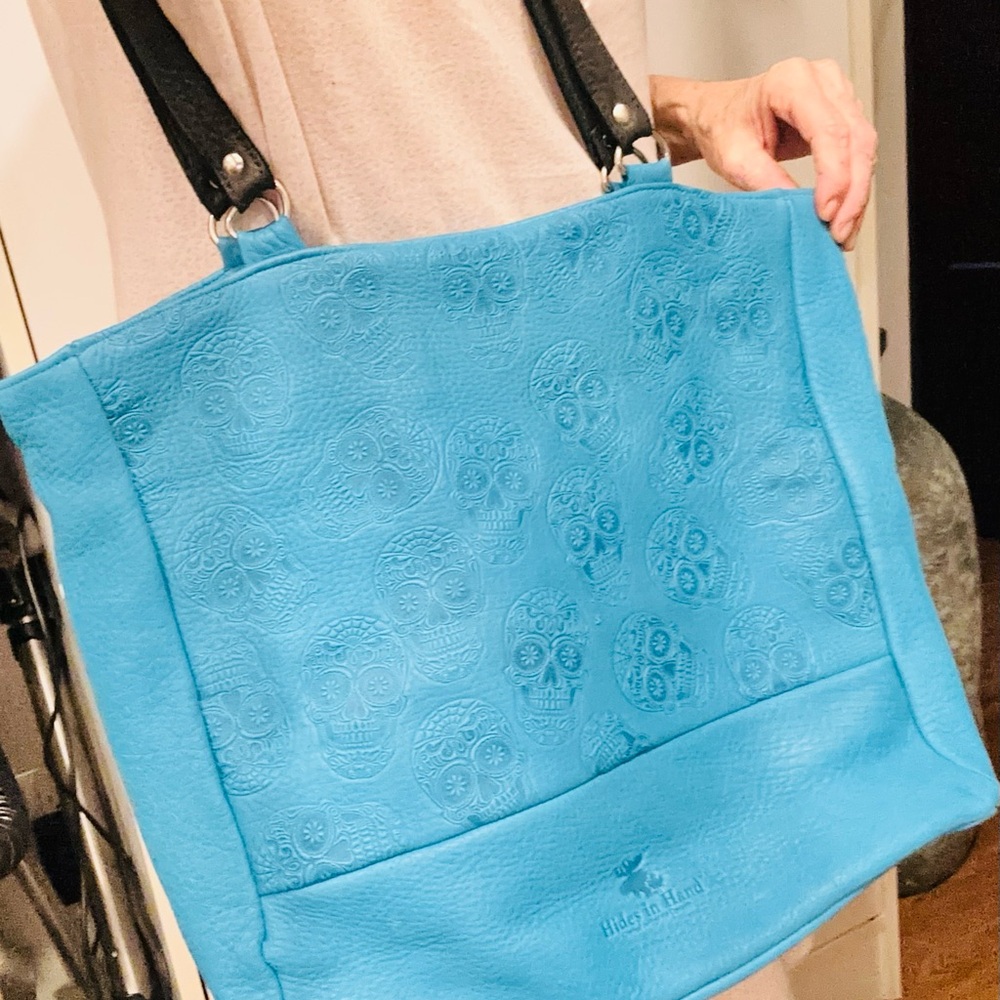 Custom made only one ever made butter soft Blue skull Embossed Tote - Picture 12 of 17